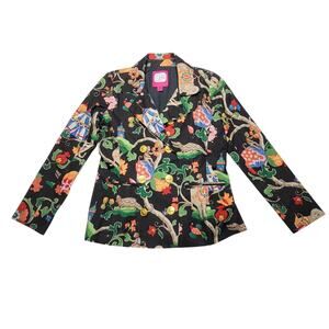 B the Collection Circus Monkey Alligator Elephant Black Gold Button Down XS